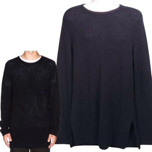 NLST Men's Navy Blue Knit Sweater Long Sleeves Side Slits Size Medium NWOT - Picture 1 of 8
